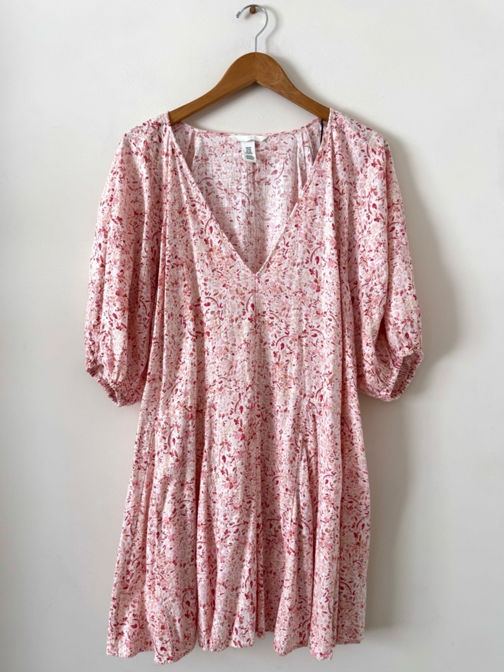 SOLD ~ H&M Pink Floral Puff Sleeve Midi Dress - Size XXL